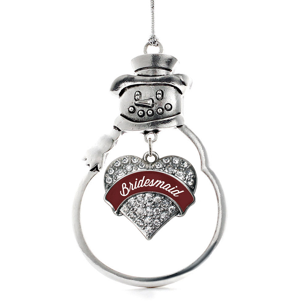 Silver Burgundy Bridesmaid Pave Heart Charm Snowman Ornament