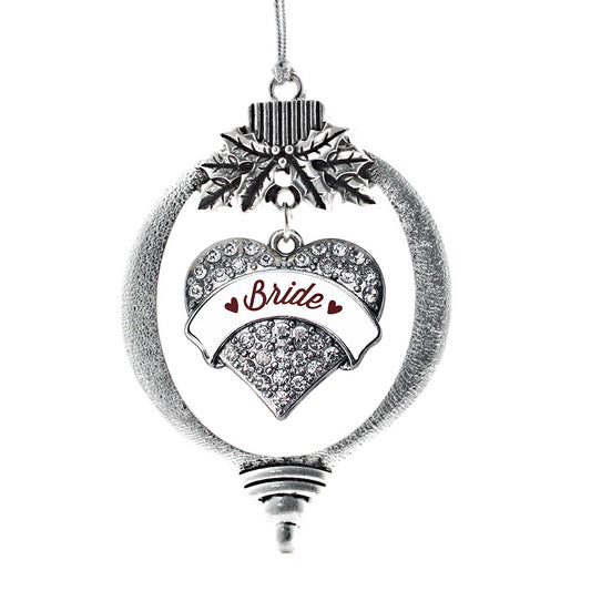 Silver Burgundy Bride Pave Heart Charm Holiday Ornament