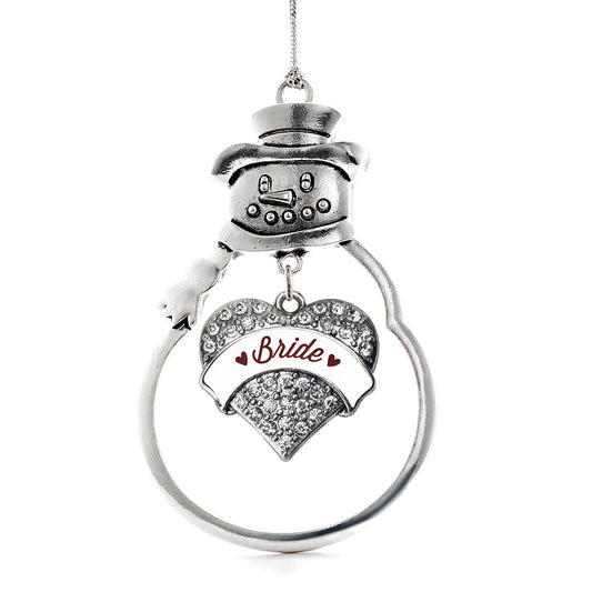 Silver Burgundy Bride Pave Heart Charm Snowman Ornament