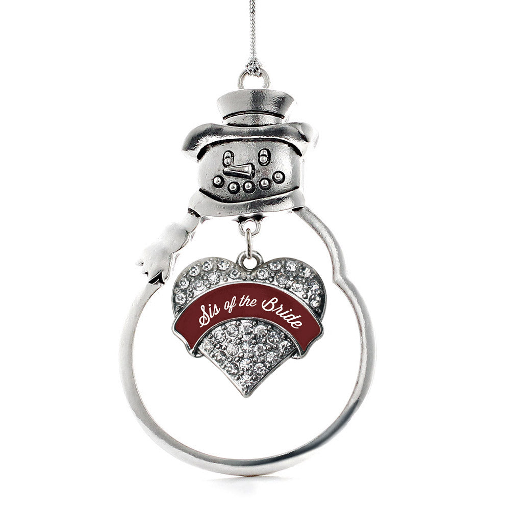 Silver Burgundy Sis of the Bride Pave Heart Charm Snowman Ornament