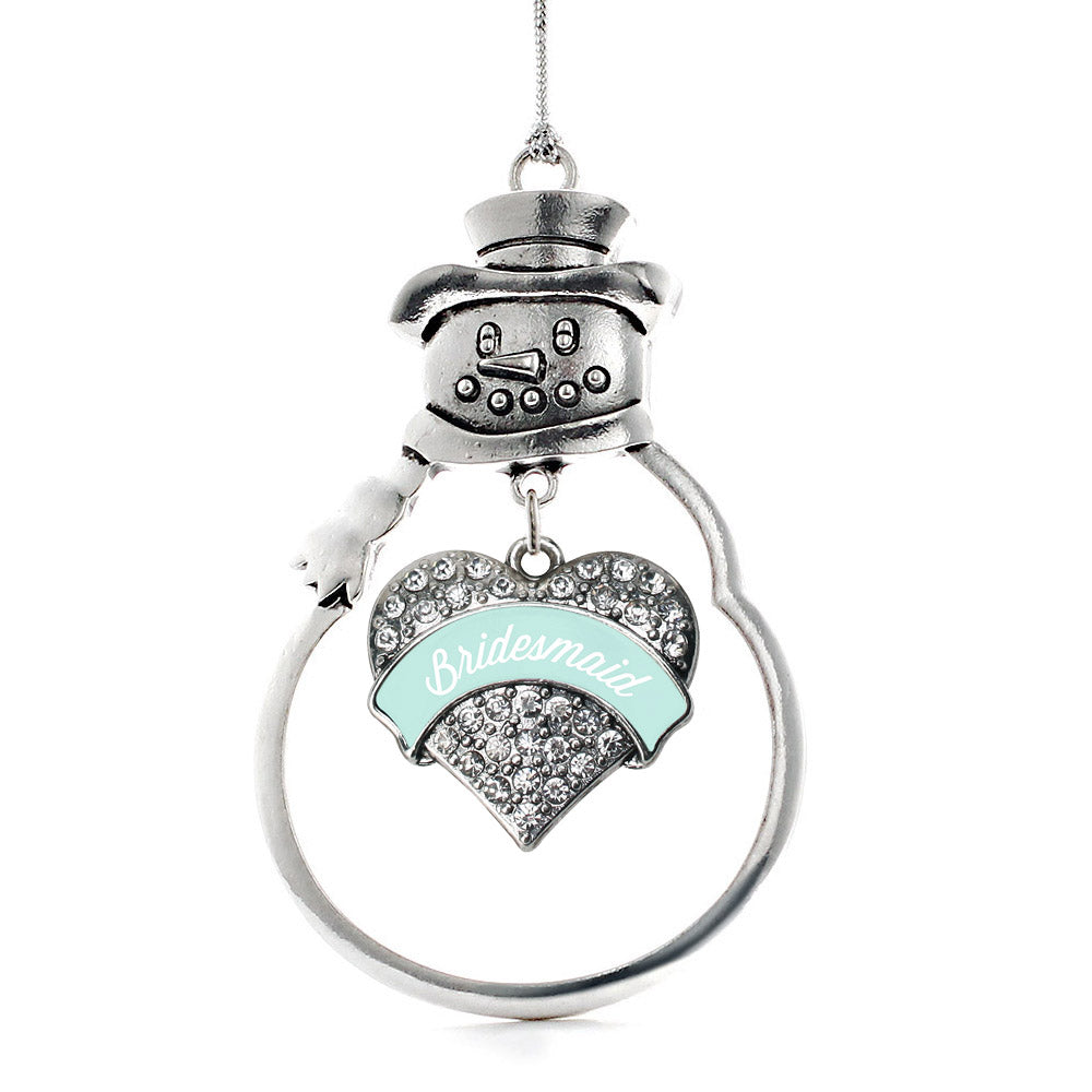 Silver Mint Bridesmaid Pave Heart Charm Snowman Ornament