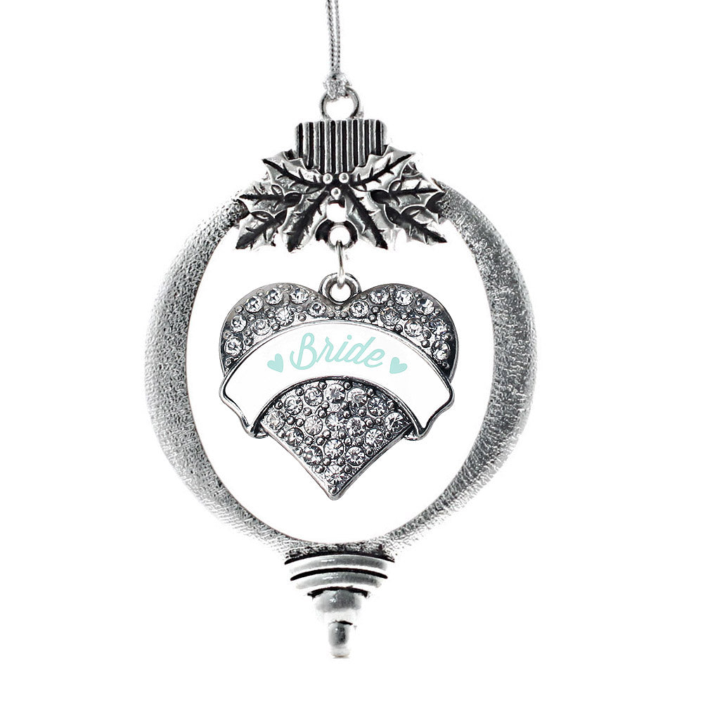 Silver Mint Bride Pave Heart Charm Holiday Ornament