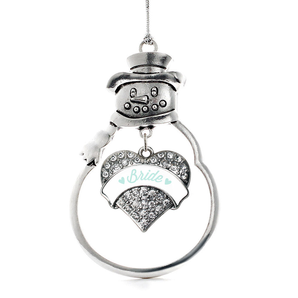 Silver Mint Bride Pave Heart Charm Snowman Ornament