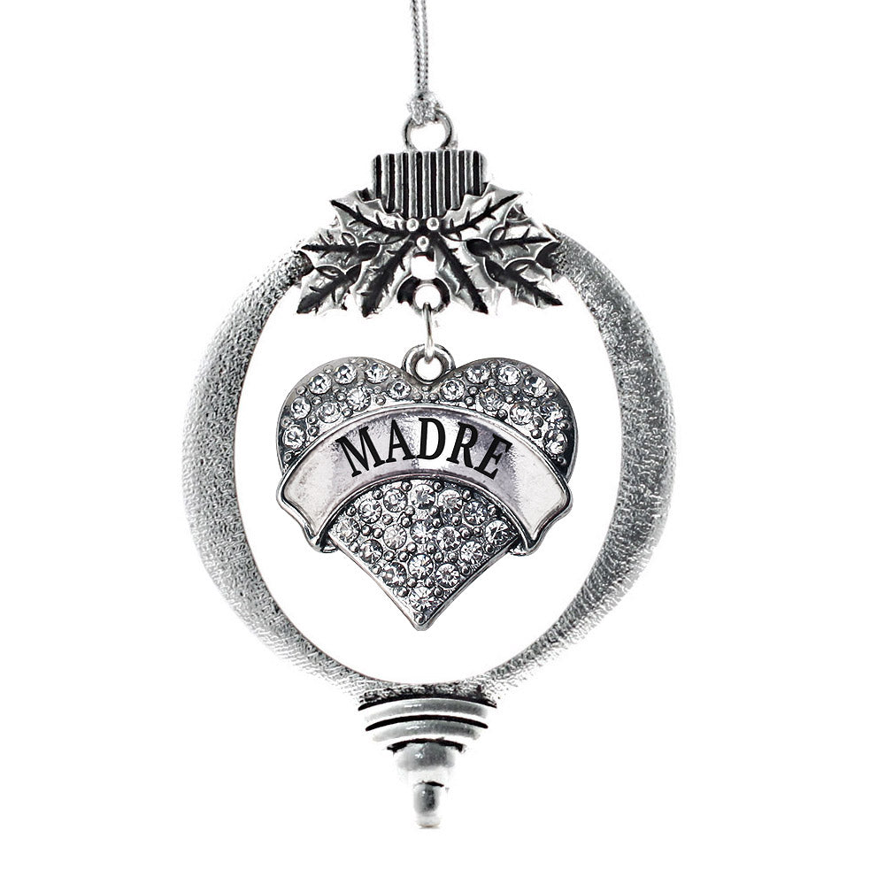 Silver Madre Pave Heart Charm Holiday Ornament