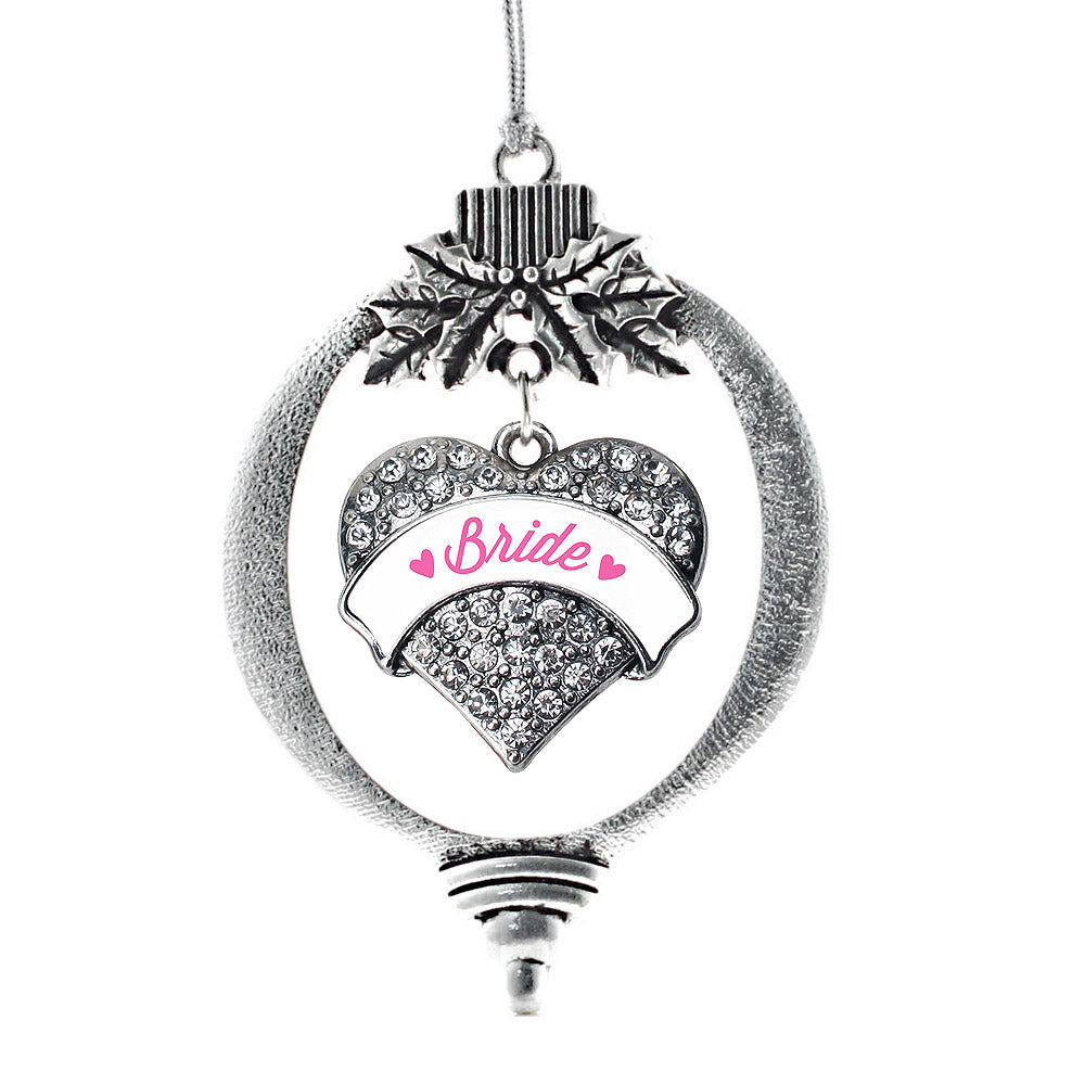 Silver Rose Bride Pave Heart Charm Holiday Ornament