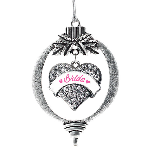 Silver Rose Bride Pave Heart Charm Holiday Ornament