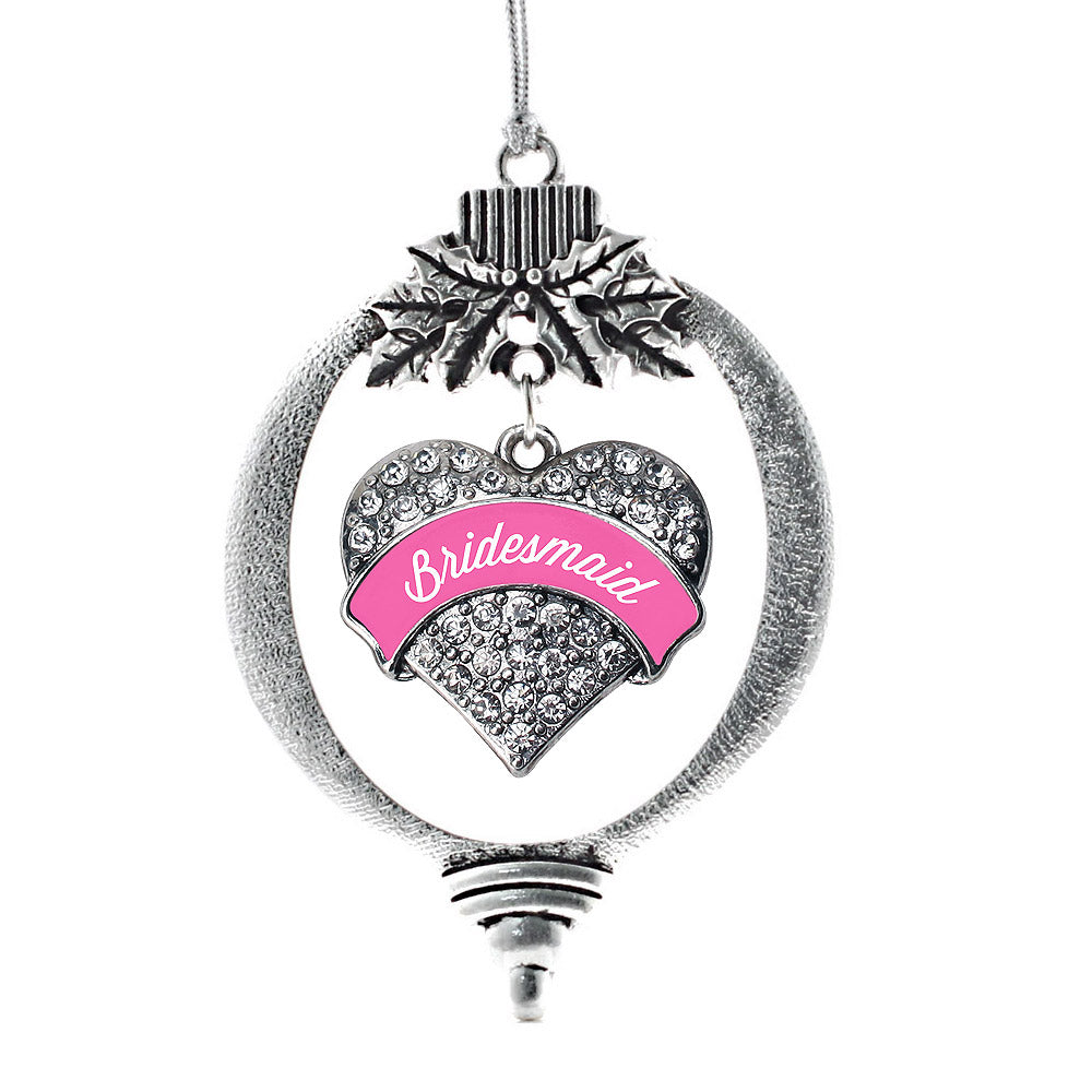 Silver Pink Bridesmaid Pave Heart Charm Holiday Ornament