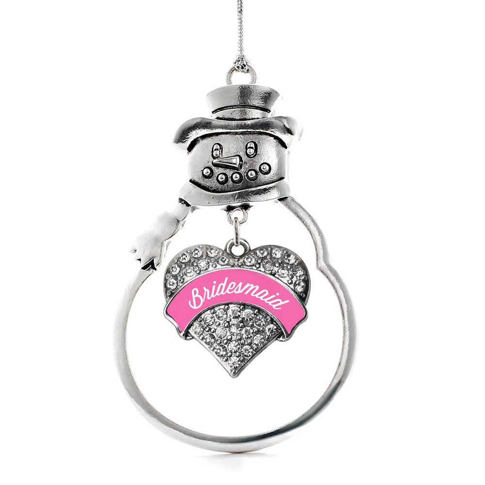 Silver Pink Bridesmaid Pave Heart Charm Snowman Ornament