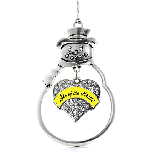 Silver Yellow Sis of the Bride Pave Heart Charm Snowman Ornament