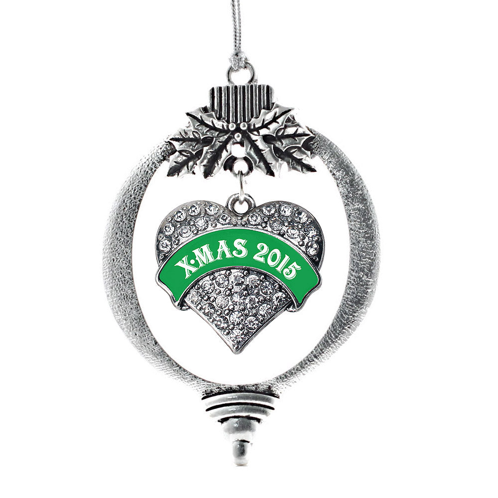Silver Green Banner X-Mas 2016 Pave Heart Charm Holiday Ornament