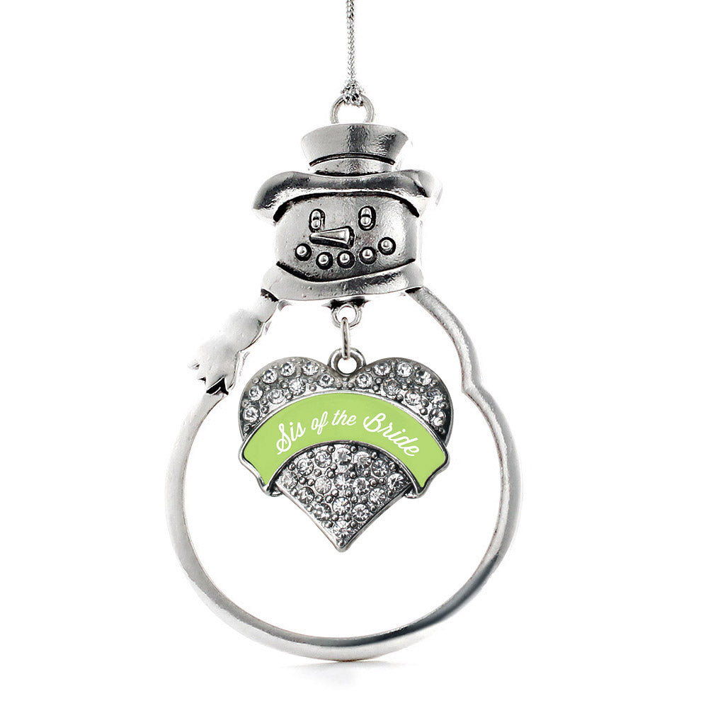 Silver Sage Green Sis of the Bride Pave Heart Charm Snowman Ornament