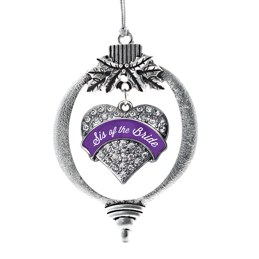 Silver Purple Sis of the Bride Pave Heart Charm Holiday Ornament