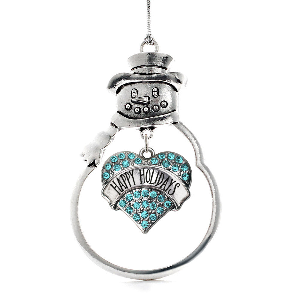 Silver Happy Holidays Aqua Aqua Pave Heart Charm Snowman Ornament
