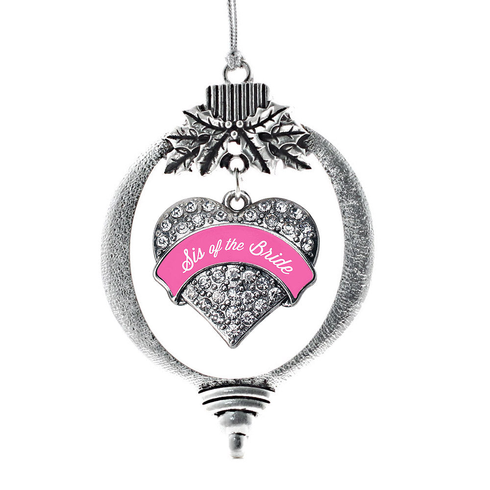 Silver Pink Sis of the Bride Pave Heart Charm Holiday Ornament