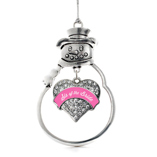 Silver Pink Sis of the Bride Pave Heart Charm Snowman Ornament