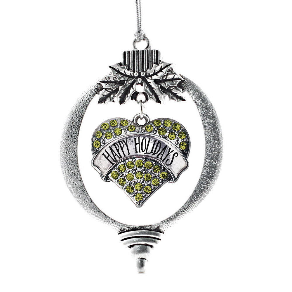 Silver Happy Holidays Green Green Pave Heart Charm Holiday Ornament