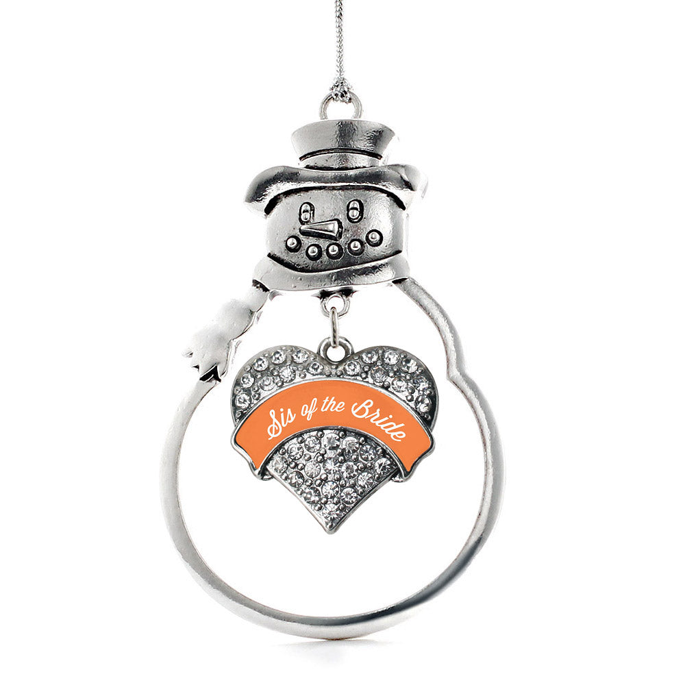 Silver Orange Sis of the Bride Pave Heart Charm Snowman Ornament