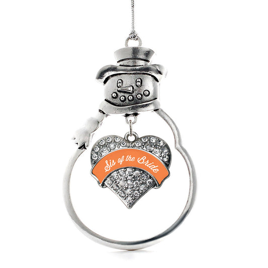 Silver Orange Sis of the Bride Pave Heart Charm Snowman Ornament