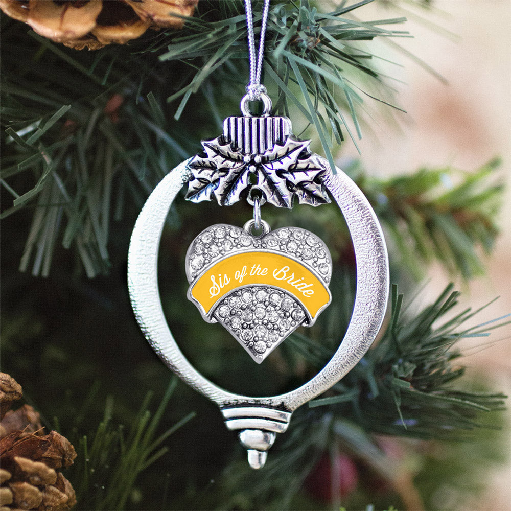 Silver Marigold Sis of the Bride Pave Heart Charm Holiday Ornament