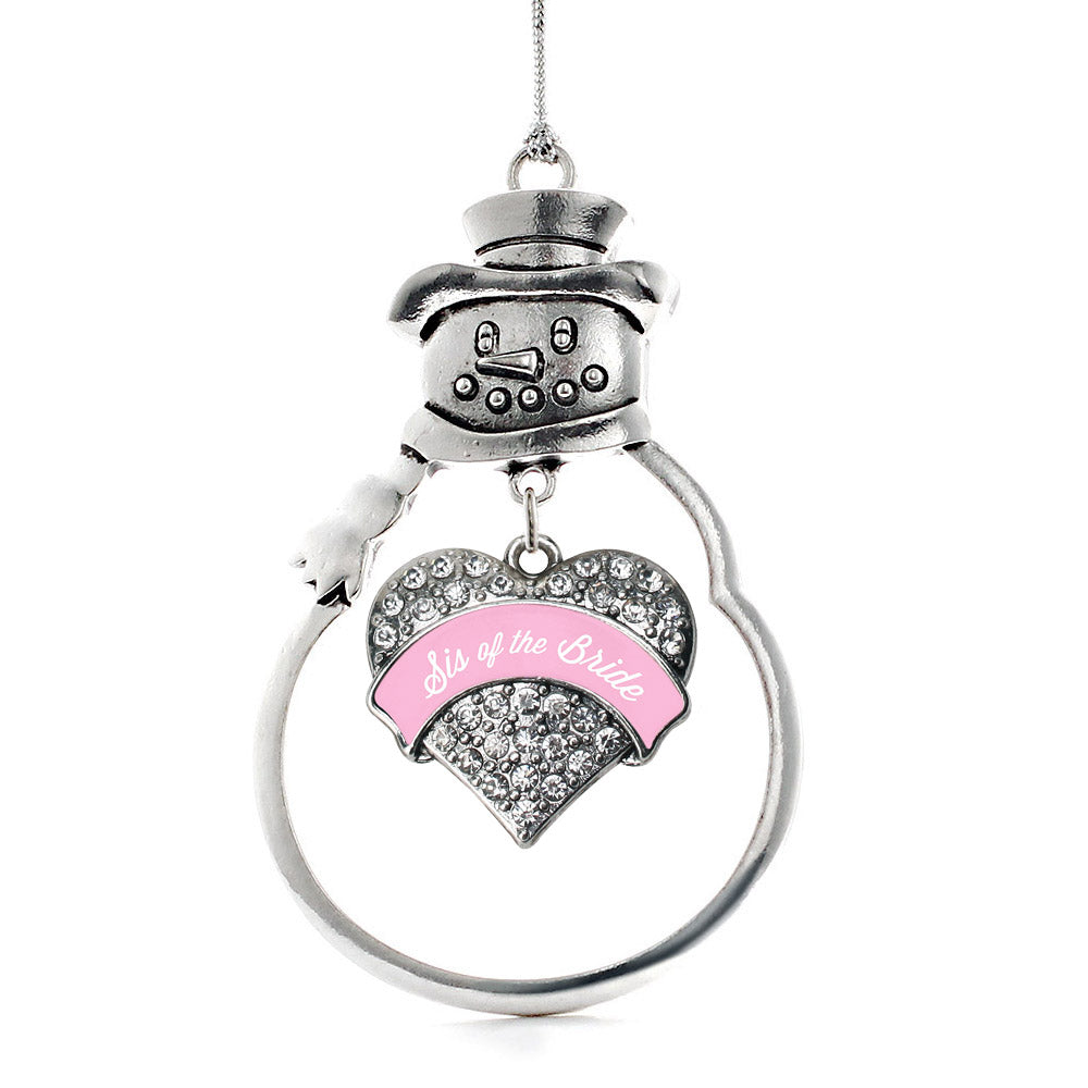 Silver Light Pink Sis of the Bride Pave Heart Charm Snowman Ornament
