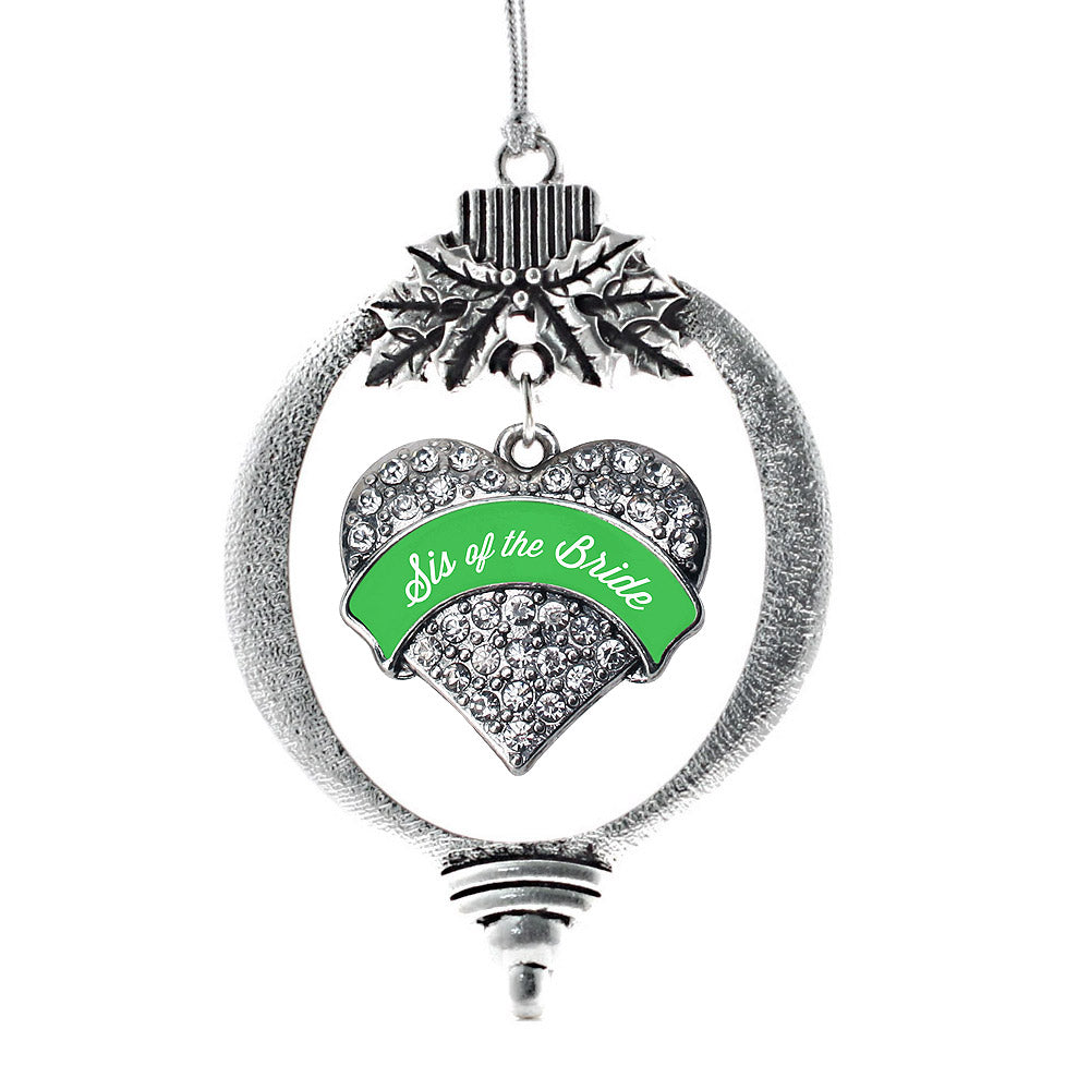 Silver Emerald Green Sis of the Bride Pave Heart Charm Holiday Ornament