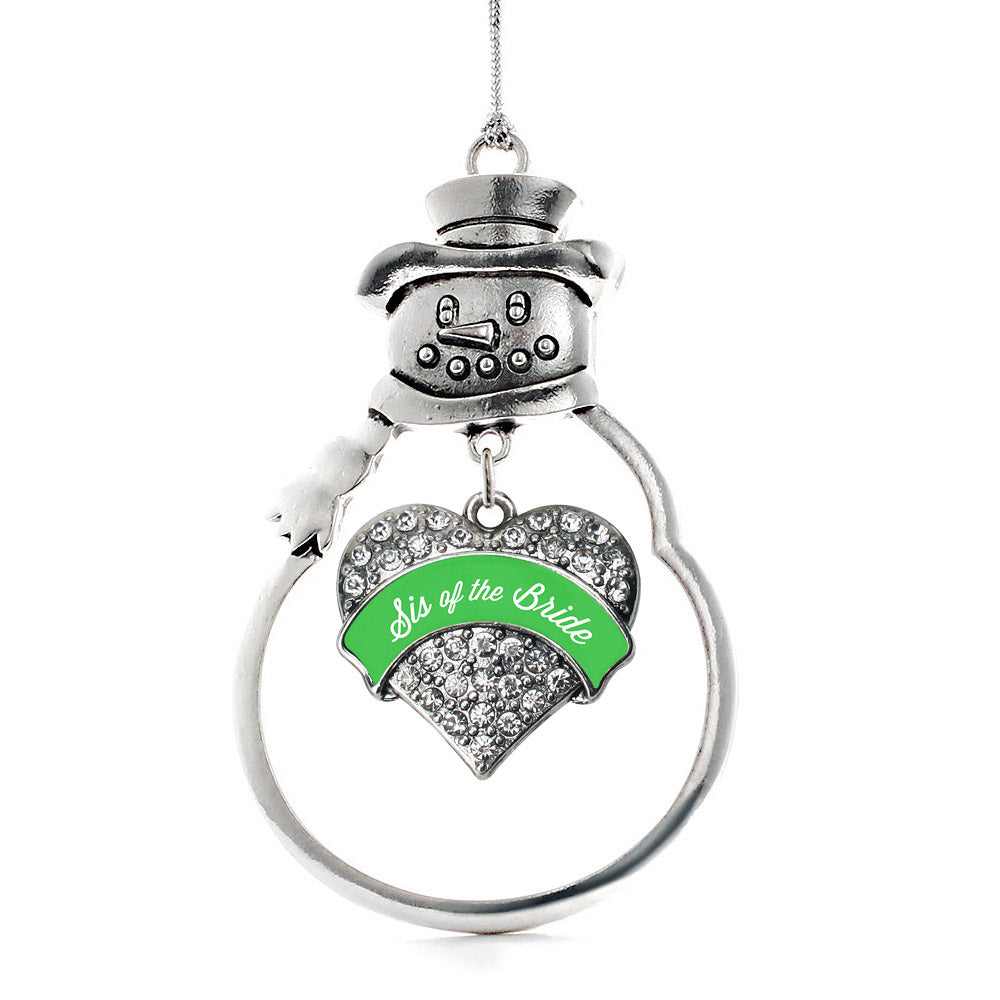 Silver Emerald Green Sis of the Bride Pave Heart Charm Snowman Ornament