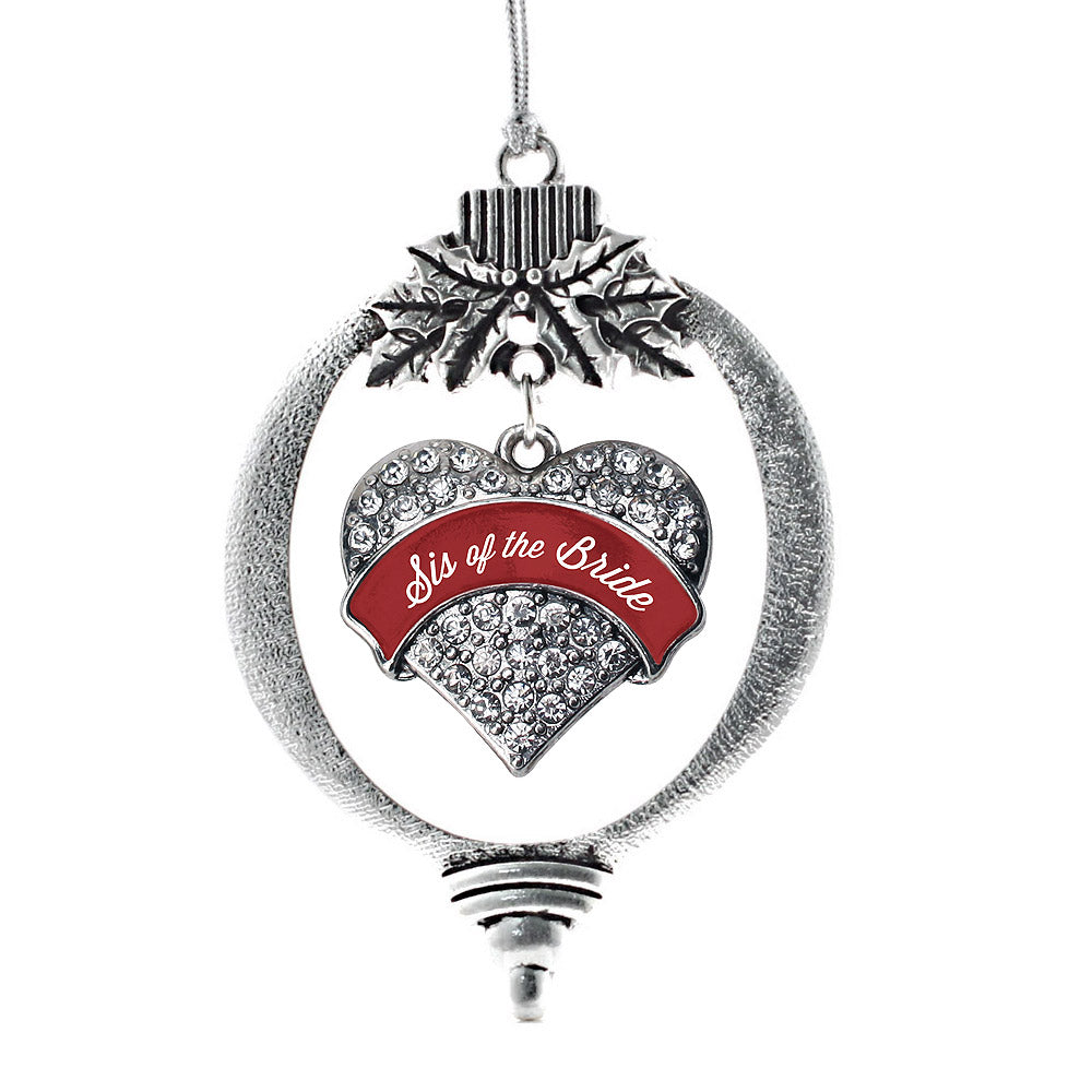 Silver Crimson Red Sis of the Bride Pave Heart Charm Holiday Ornament