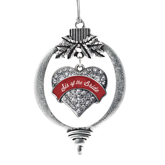 Silver Crimson Red Sis of the Bride Pave Heart Charm Holiday Ornament