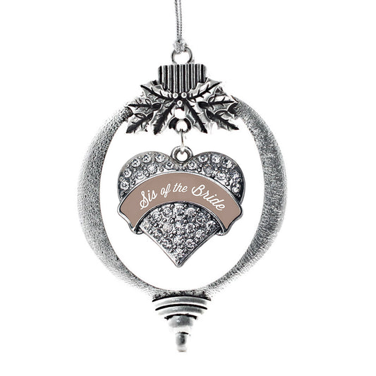 Silver Brown and White Sis of the Bride Pave Heart Charm Holiday Ornament