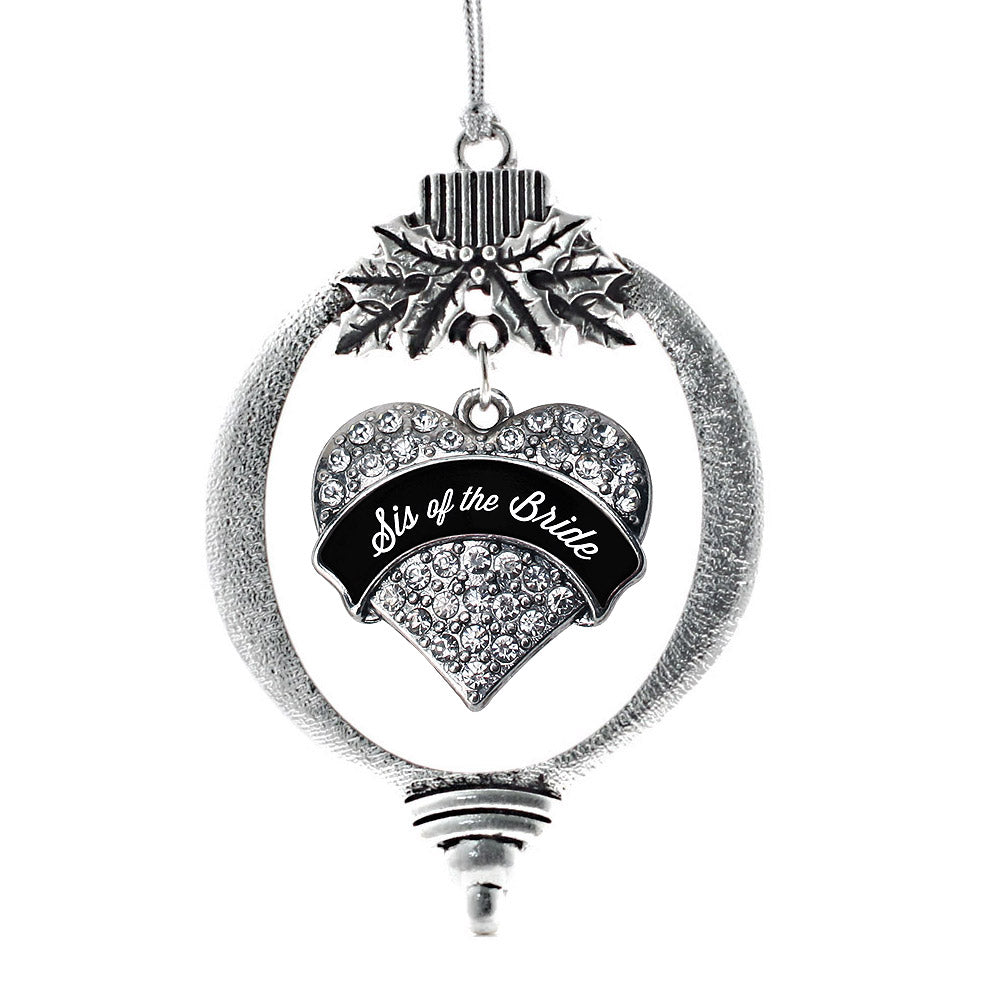 Silver Black and White Sis of the Bride Pave Heart Charm Holiday Ornament
