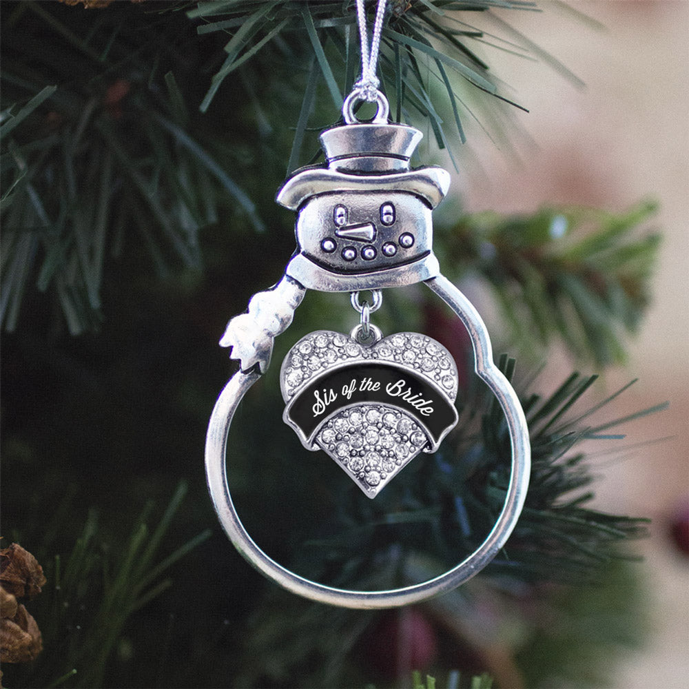 Silver Black and White Sis of the Bride Pave Heart Charm Snowman Ornament