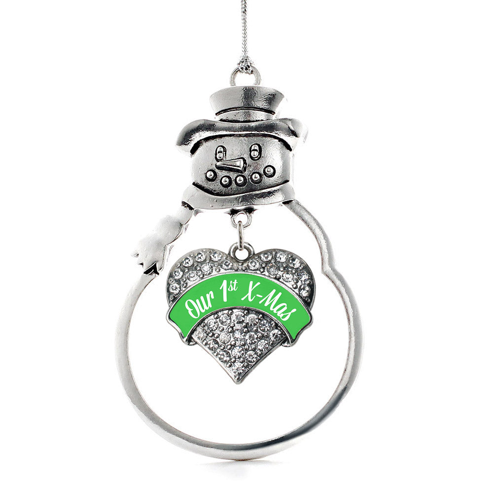 Silver Green Banner Our 1st X-Mas Pave Heart Charm Snowman Ornament