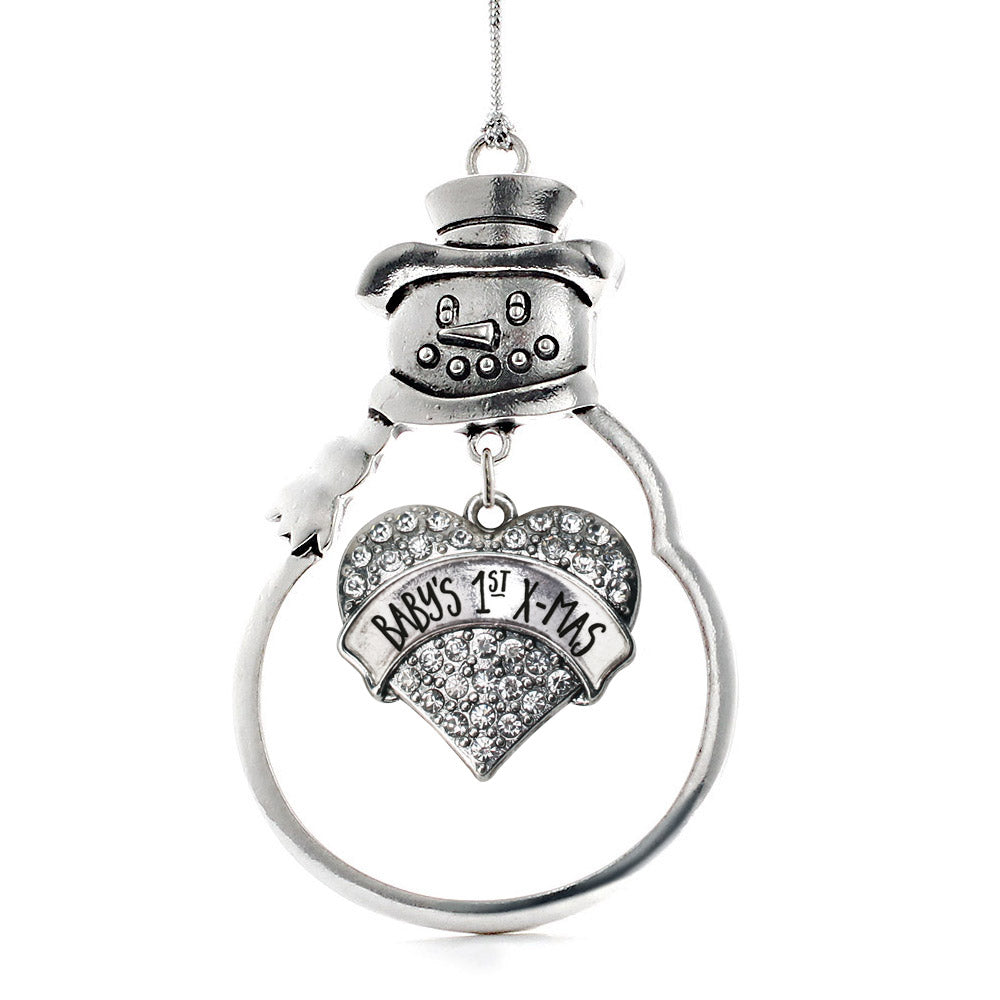 Silver Baby's 1st X-Mas Pave Heart Charm Snowman Ornament