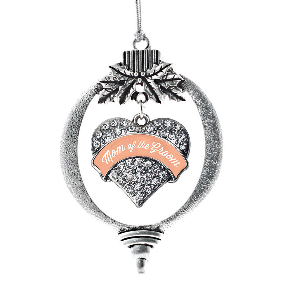 Silver Peach Mom of the Groom Pave Heart Charm Holiday Ornament