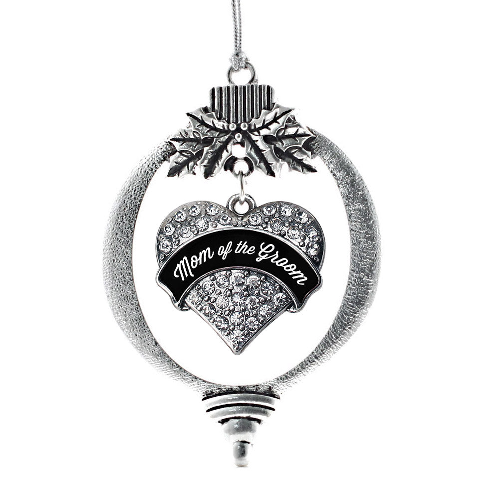 Silver Black and White Mom of the Groom Pave Heart Charm Holiday Ornament
