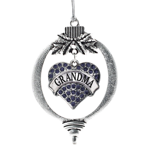 Silver Grandma Navy Blue Blue Pave Heart Charm Holiday Ornament