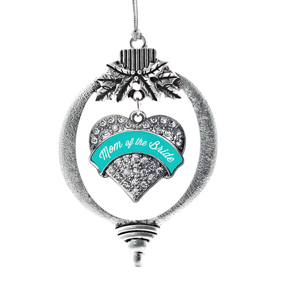 Silver Teal Mom of the Bride Pave Heart Charm Holiday Ornament