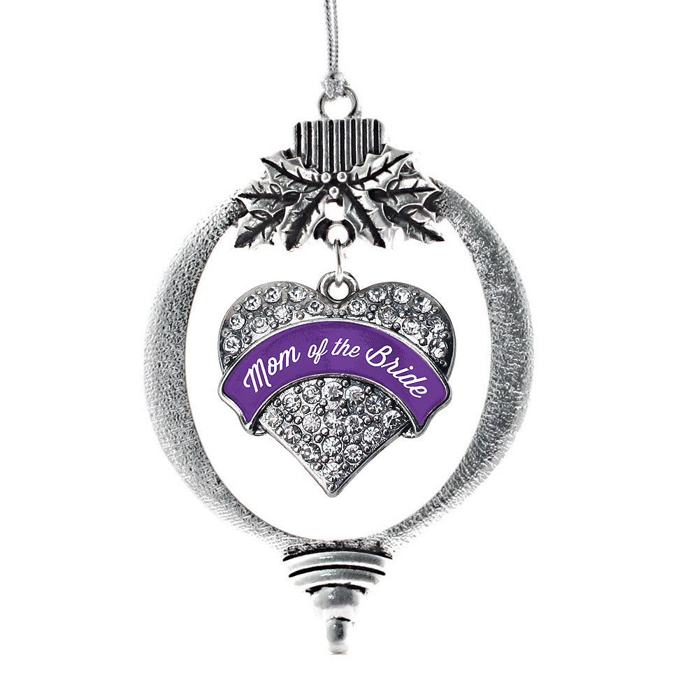 Silver Purple Mom of the Bride Pave Heart Charm Holiday Ornament