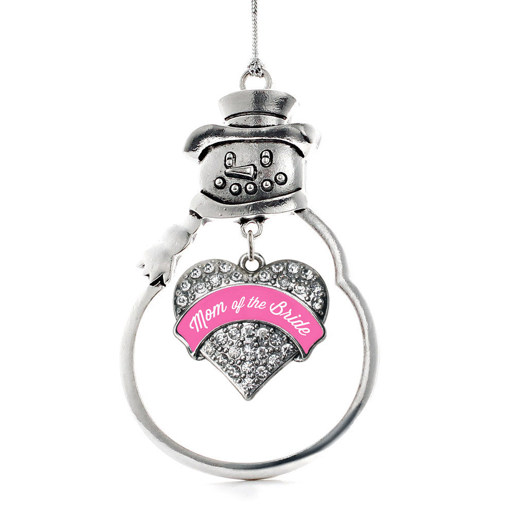 Silver Pink Mom of the Bride Pave Heart Charm Snowman Ornament