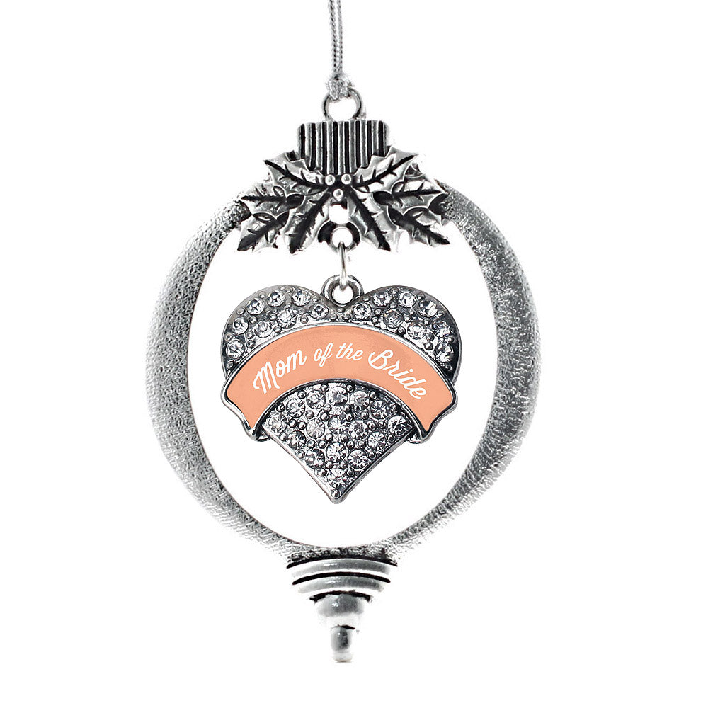 Silver Peach Mom of the Bride Pave Heart Charm Holiday Ornament