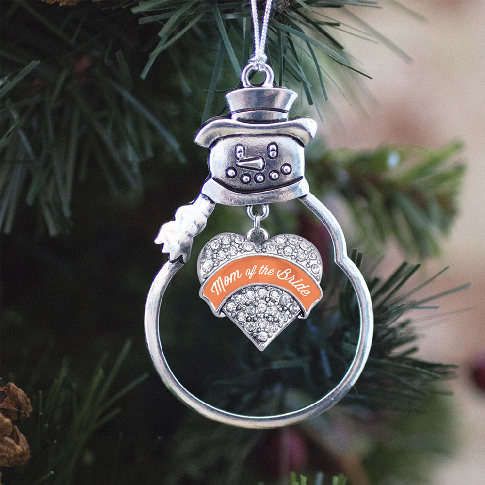 Silver Orange Mom of the Bride Pave Heart Charm Snowman Ornament