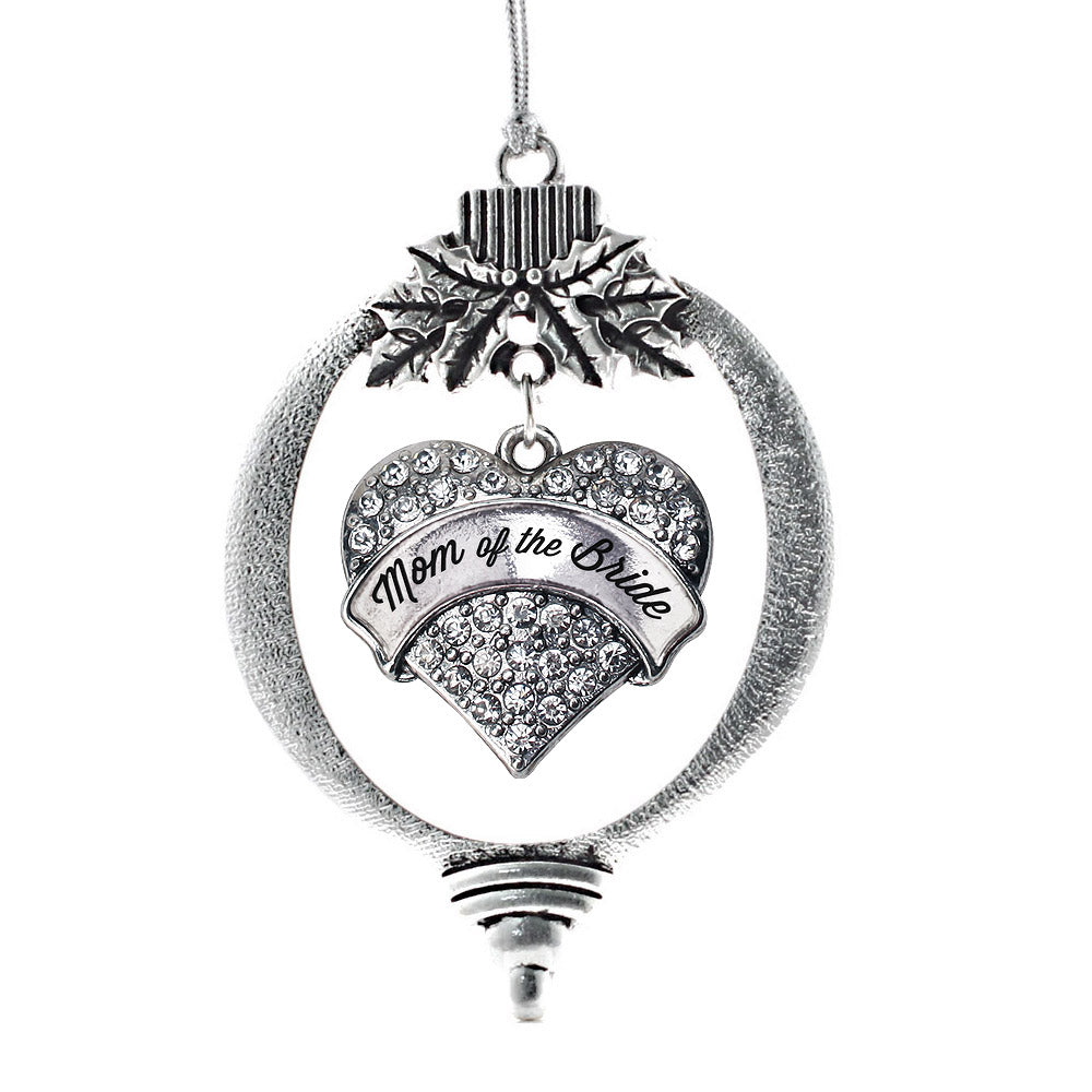 Silver Mom of the Bride Pave Heart Charm Holiday Ornament