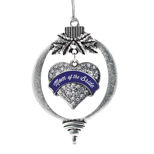 Silver Navy Blue Mom of the Bride Pave Heart Charm Holiday Ornament