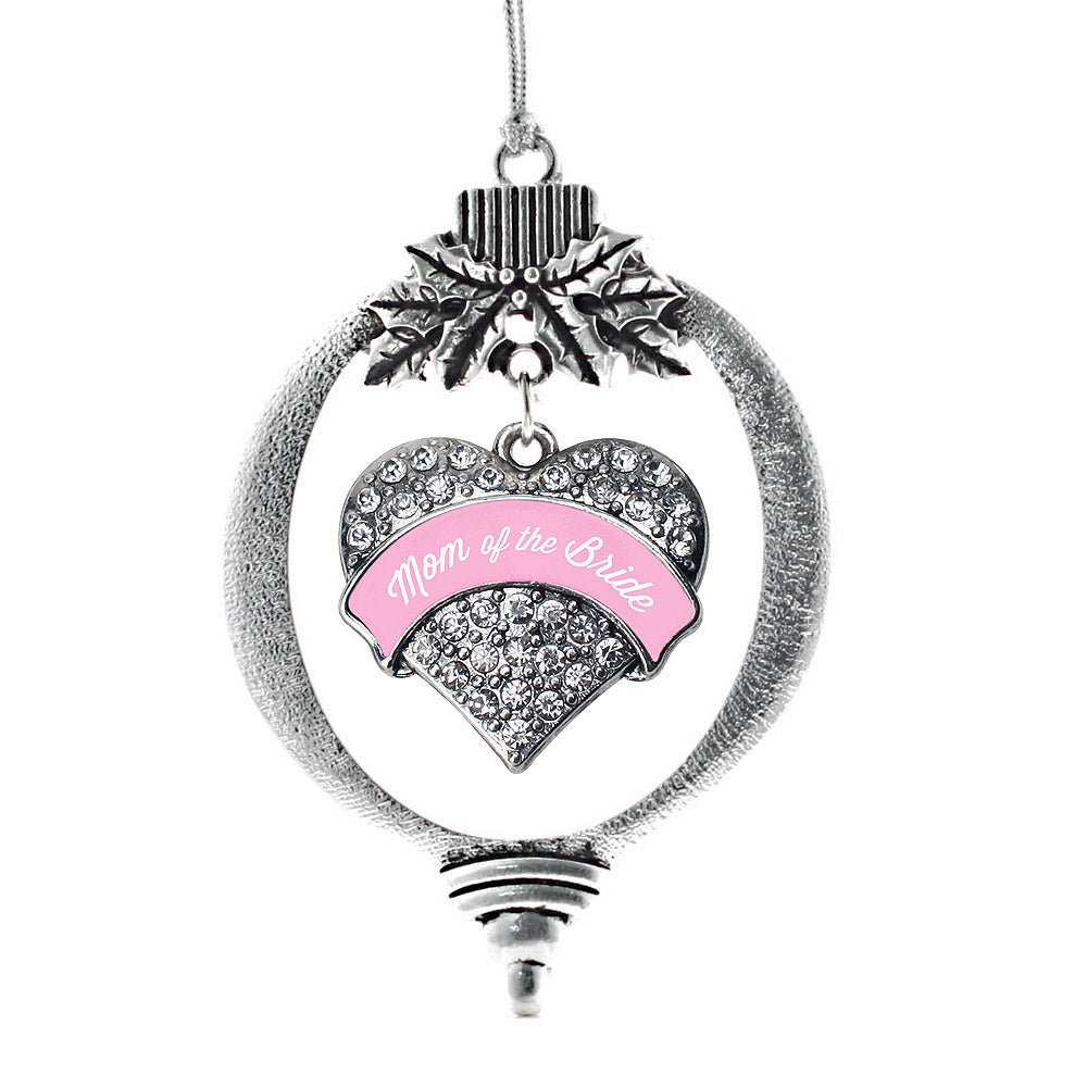 Silver Light Pink Mom of the Bride Pave Heart Charm Holiday Ornament