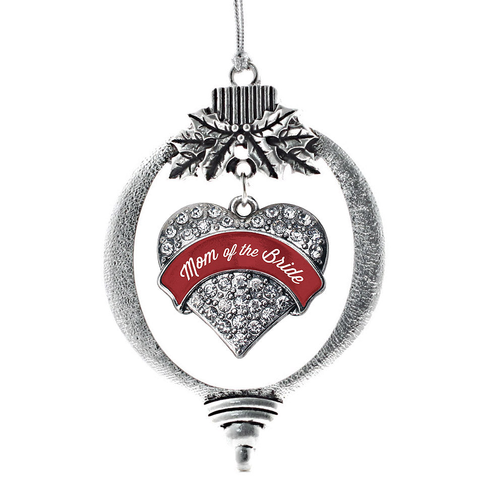 Silver Crimson Red Mom of the Bride Pave Heart Charm Holiday Ornament