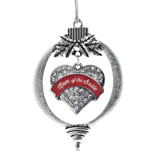Silver Crimson Red Mom of the Bride Pave Heart Charm Holiday Ornament