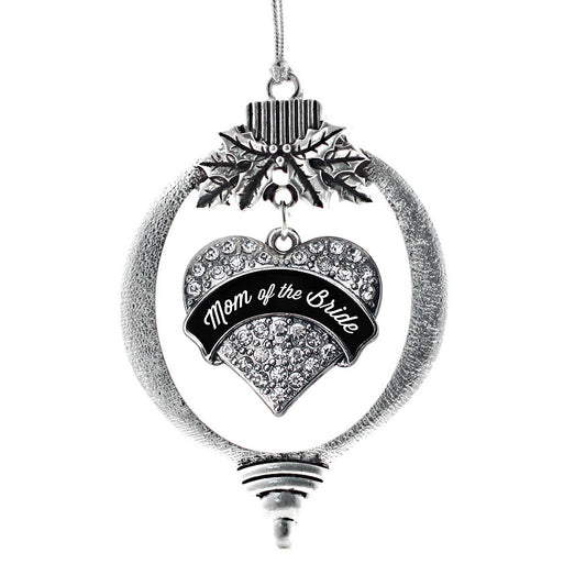 Silver Black and White Mom of the Bride Pave Heart Charm Holiday Ornament