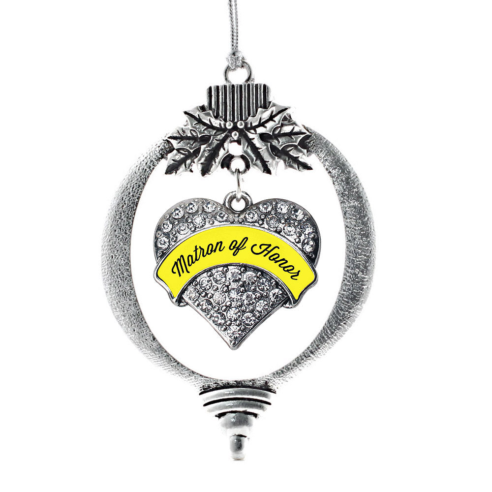 Silver Yellow Matron Pave Heart Charm Holiday Ornament