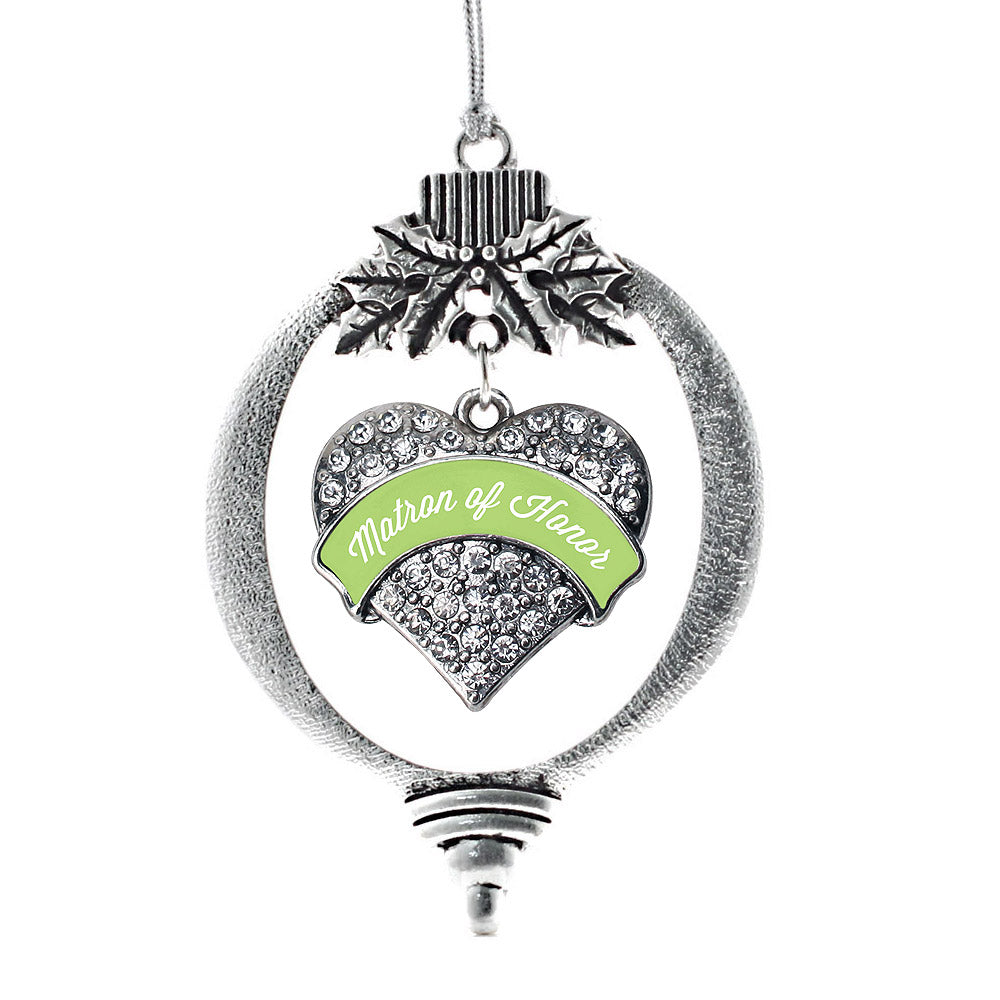 Silver Sage Green Matron Pave Heart Charm Holiday Ornament