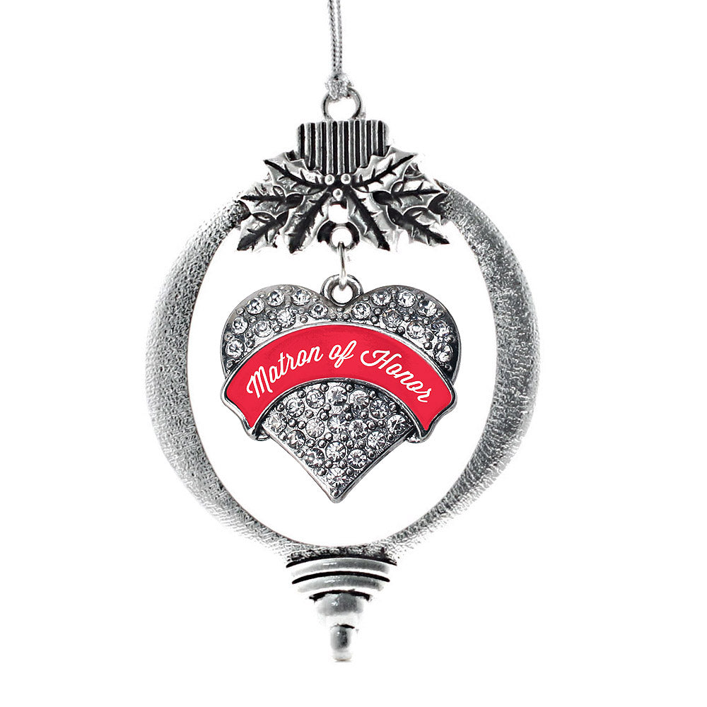 Silver Red Matron Pave Heart Charm Holiday Ornament